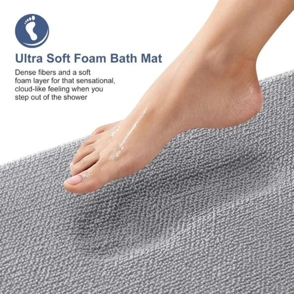 New 30x20 Memory Foam Bath Mat, Soft Absorbent, Non-Slip, Quick Dry, Grey